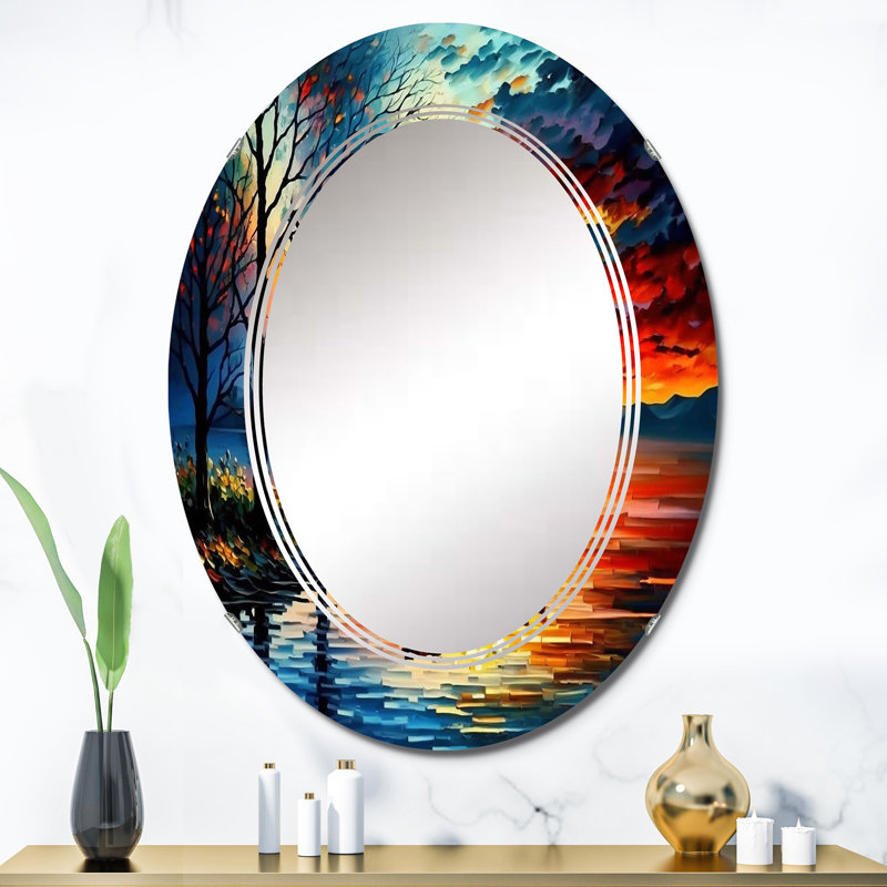 Qierra Canoe On The Lake In The Fall - Coastal Boat Wall Mirror, 36 po x 24 po
