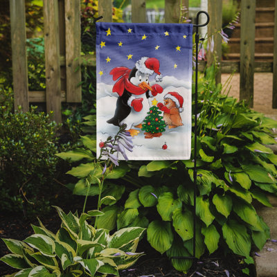 Drapeau de jardin pingouin et merle avec arbre de Noël