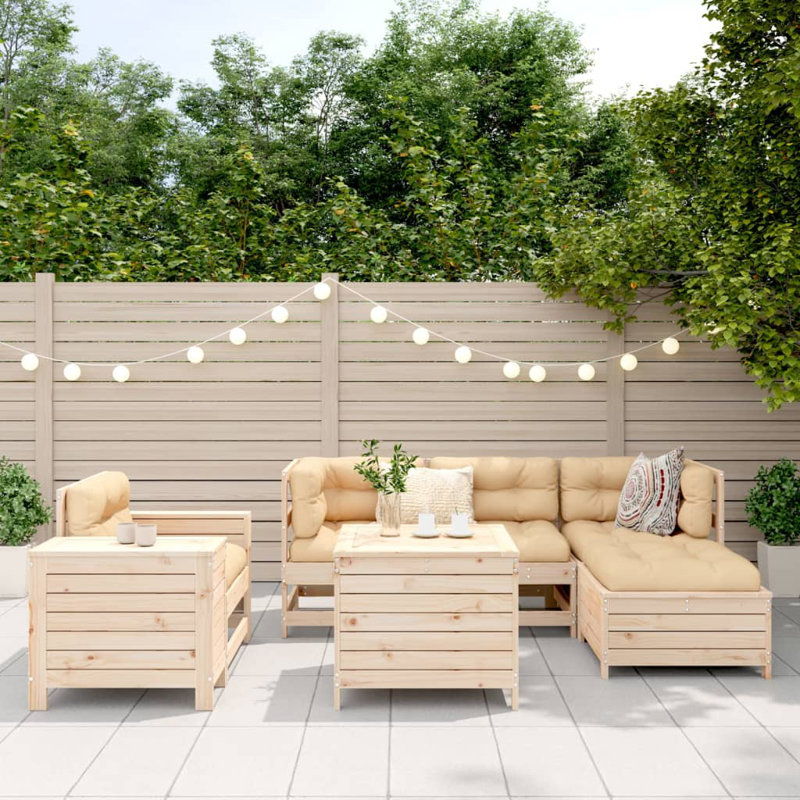 7 Piece Garden Sofa Set Solid Wood Douglas Fir, Natural Pine