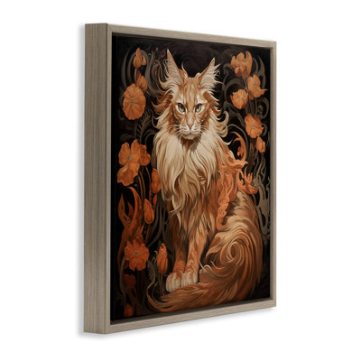 Maine Coon Cat Portrait Brown Framed Floater Canvas Wall Art by Steve Hunziker