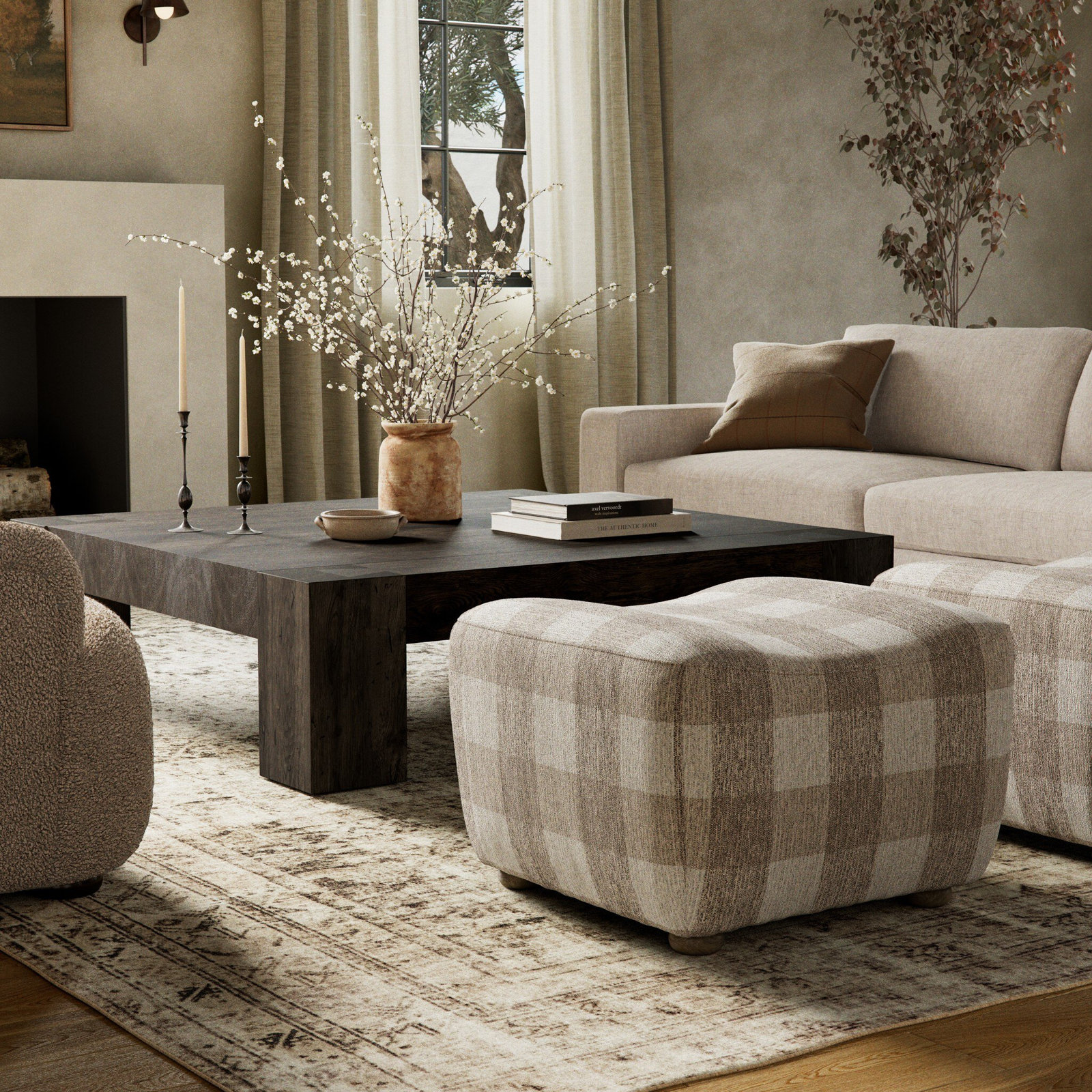 Amber Lewis x Four Hands Kylo 26" Ottoman, Dresden Pebble