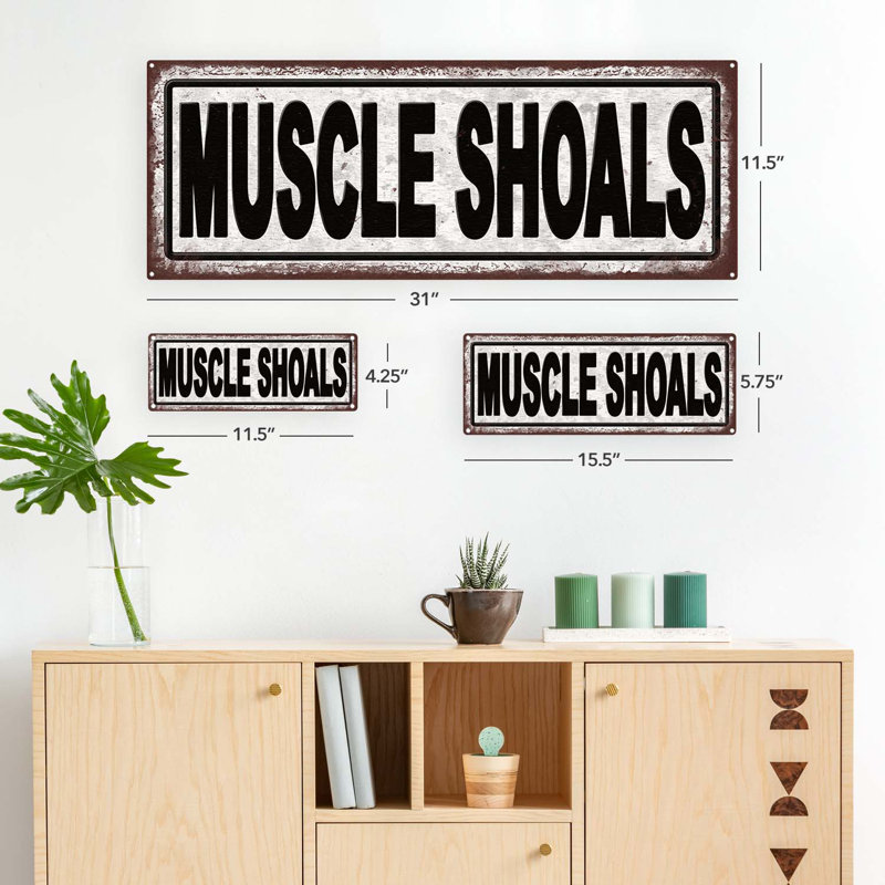 Enseigne en métal délavée Muscle Shoals, H 11,5 po x l 31 po