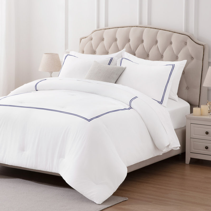 Ensemble d'édredon, Édredon pour très grand lit + 2 très grandes ta, Rayures blanches/bleu marine