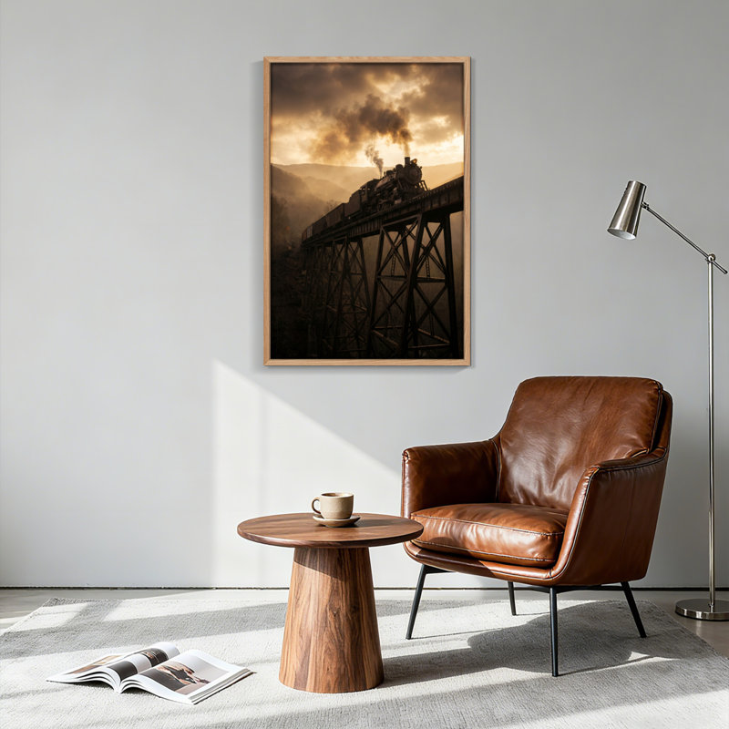 Ensemble de 1 tableau sur toile représentant un train à vapeur, 36"H x 24"W, Natural