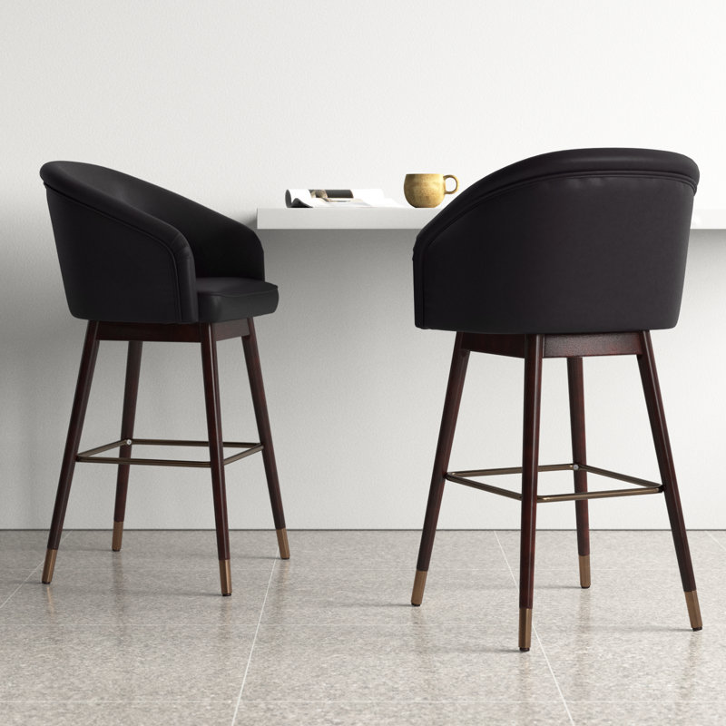 Tabouret de bar à dossier moyen de qualité commerciale avec pieds en bois de hêtre et dossier courbé, Noir, 2, 30"