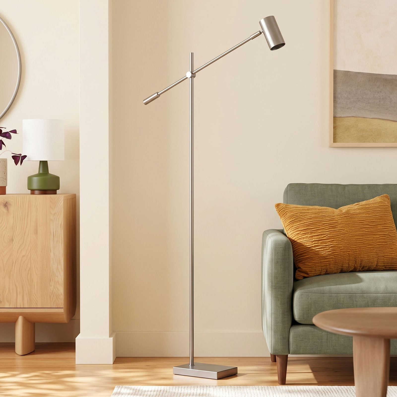 Flemings 63'' Dimmable LED Floor Lamp, Brushed Steel