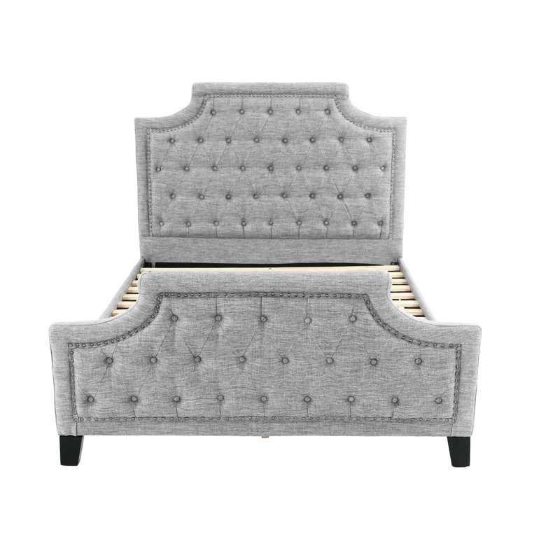 Lit double en gris enchanteur - Housse en polyfibre et bois