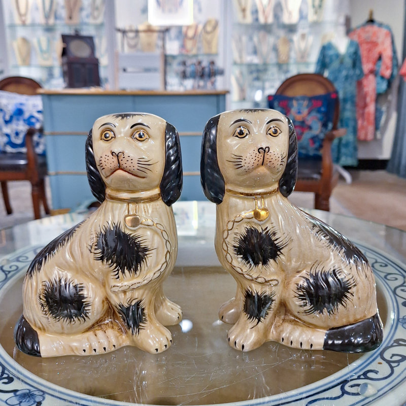 Staffordshire Style Black Dog Figurines Pair