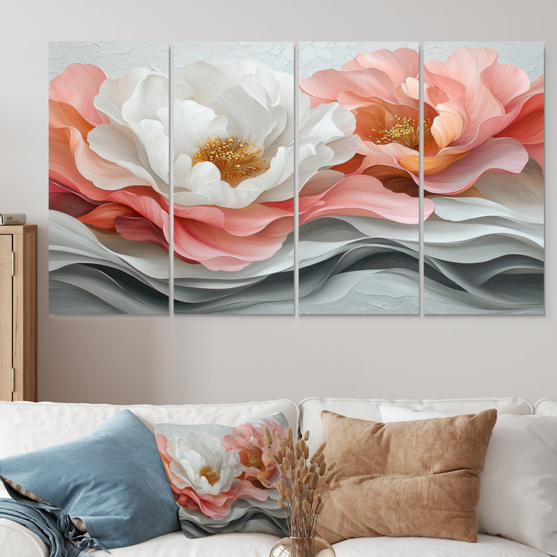 Flottman - Peonies Wall Decor - Traditional Wall Art 4 Piece, 28" H x 48" W