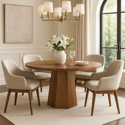 Koi 42"  Round Dining Table in Handmade Ambre Brown Mango Wood with Pedestal Base