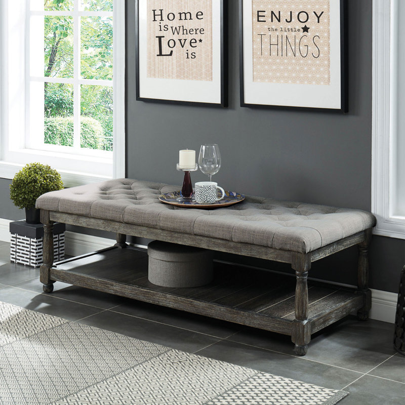 Banc de rangement rembourré avec tablettes Hetzel, gris,  H 18,25 po x l 54 po x P 23 po
