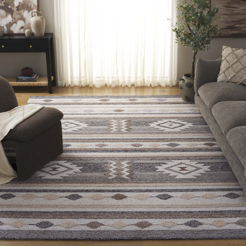 Tapis brun / gris en laine touffeté à la main Wakeisha, Rectangle 8 pi x 10 pi