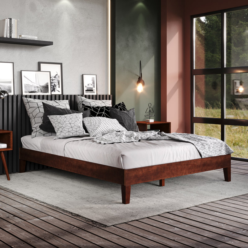 Antolic Solid Wood Platform Bed, Full, Walnut