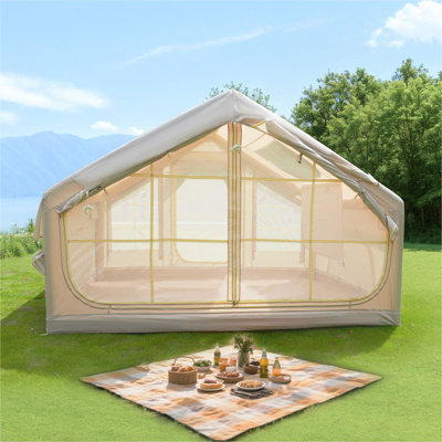 6.3M ² Inflatable Camping Tent , 4 Season Waterproof Windproof, Clear Skylight & 420D Oxford Waterproof, Air Tent With Mesh Windows/Doors