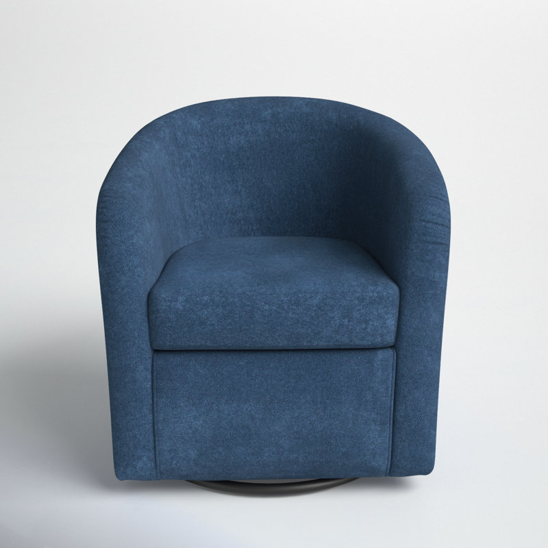 Upholstered Swivel Barrel Chair, Chloe Indigo Polyester Blend