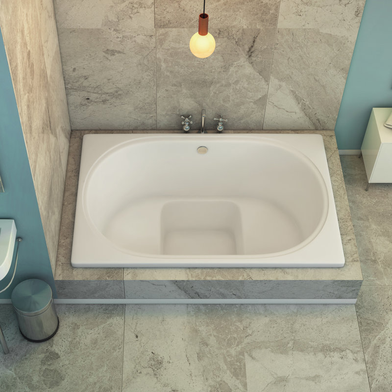 Honolua 60" x 40" Drop In Deep Combination Acrylic Bathtub with Integrated Seats, Biscuit