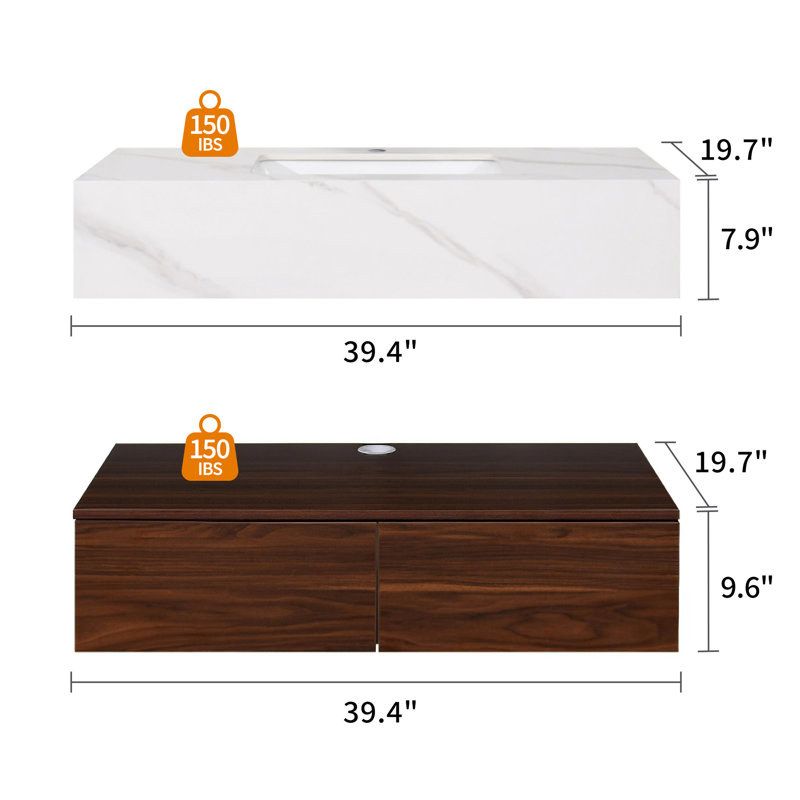 Alivn 39.4'' Single Bathroom Vanity with Stone Top