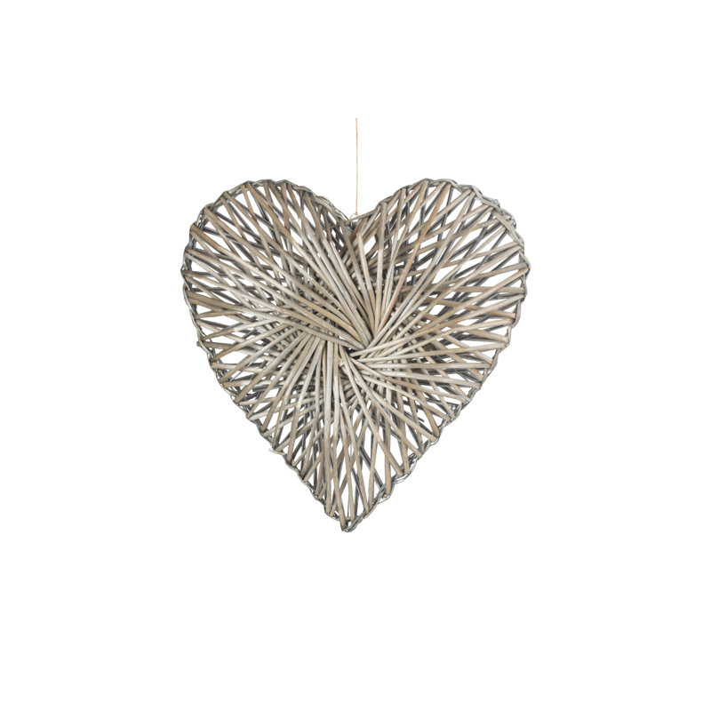 Wicker Heart Shaped Wreath, 57cm H x 60cm W x 13cm D