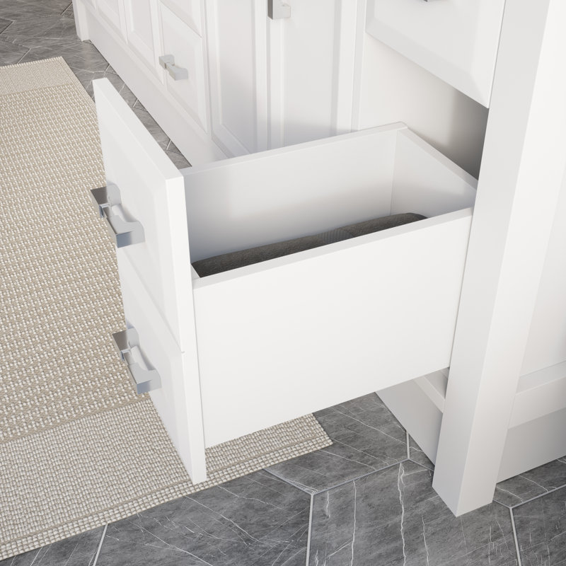 Capri Solid Wood 75" W x 22" D Double Sink Bathroom Vanity with Engineered Stone Top, Drawer Organizer, Undermount Ceramic Sink, Pre-Assembled (White) 