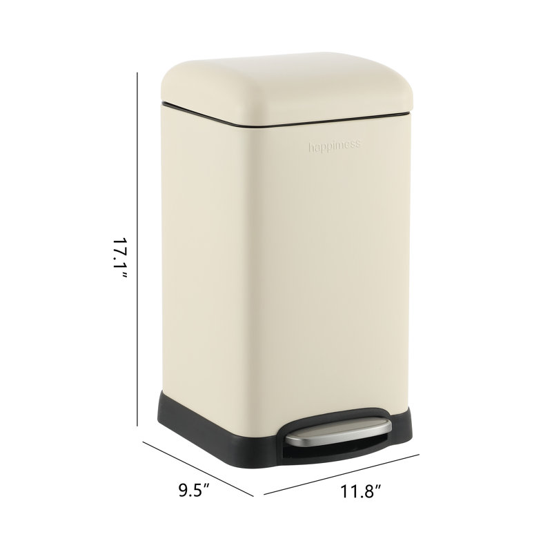 Betty Retro Steel Step On Trash Can, Limestone Beige, 3.2 Gallons