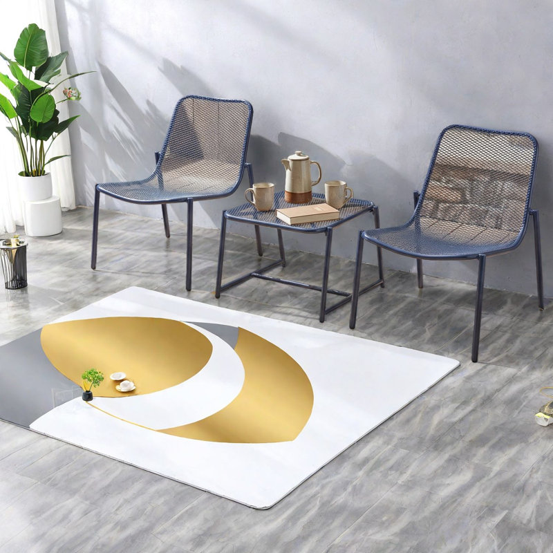 Ensemble de table de salle à manger compacte avec finition en fer, bleu marine pour patio