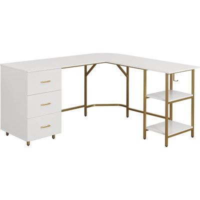 L Shaped Desk - Two-toned Computer Desk With Drawers & Storage Shelves