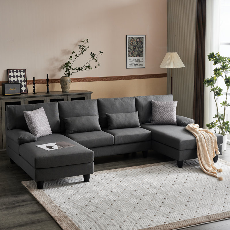 Canapé modulaire 3 pièces rembourré, Mélange de lin gris foncé