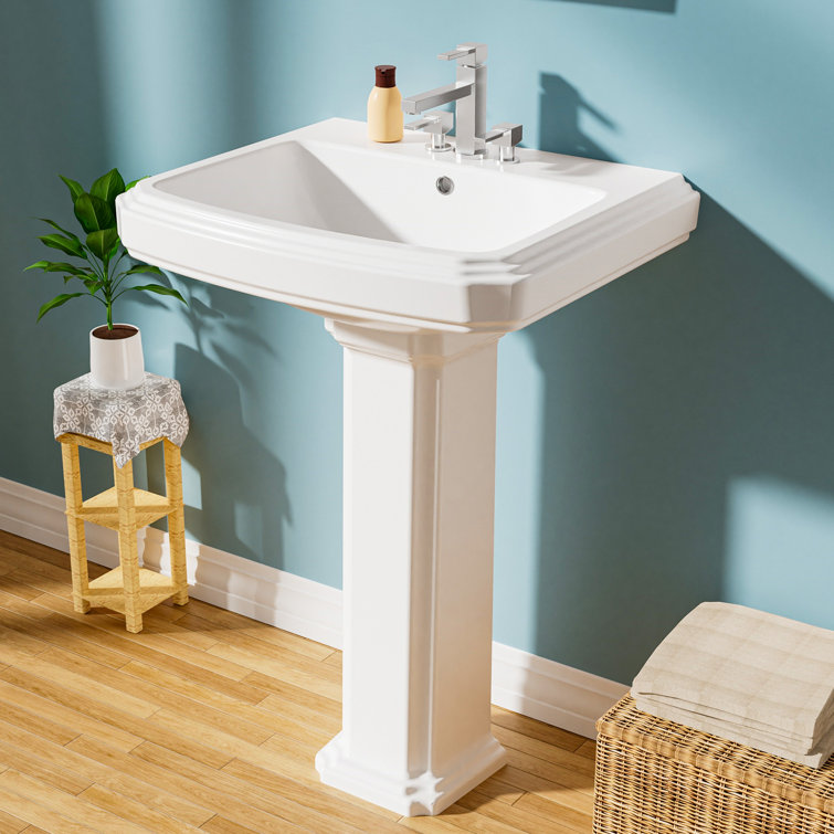 Pedestal Bathroom Sink 23" W x 19" D Rectangular Vitreous China with 3 Faucet Hole and Overflow