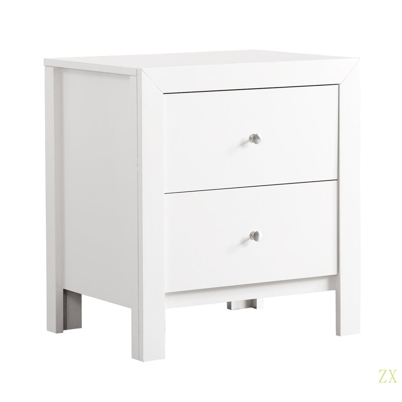 Table de chevet transitionnelle élégante, Blanc