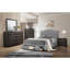 Lit de grand lit en tissu de toile de jute gris clair avec tête de lit et capitonnage-1434346064