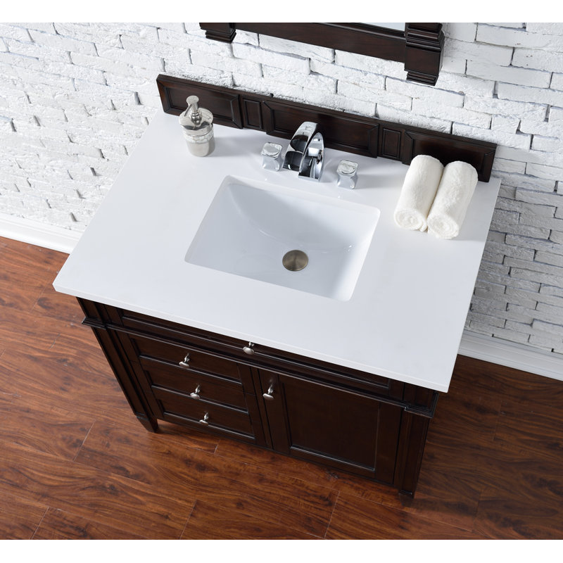 Brittany 36'' W Single Vanity, Burnished Mahogany, White Zeus, 8" Widespread