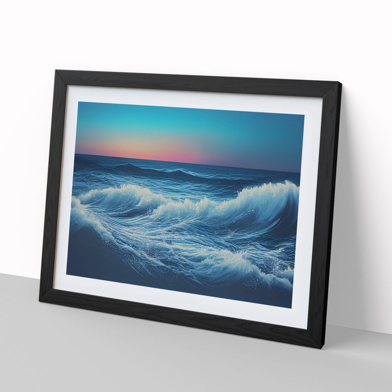 XH1022-6446X Ocean View At Sunset - Single Picture Frame Print, Black, 46cm H x 64cm W x 2cm D