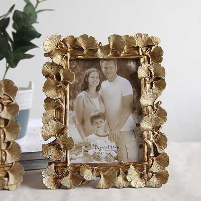 Gold Resin Ginkgo Leaf Picture Frame, European Classical Tabletop Photo Frame for Home Decor
