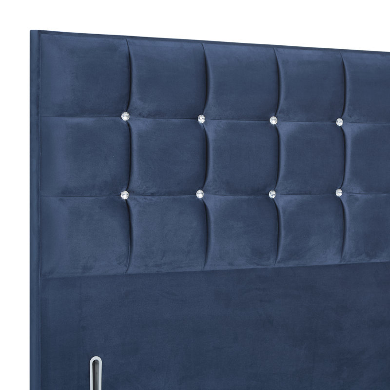 Glamour Upholstered Headboard, Plush Navy, Double (4'6'), Velvet