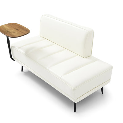 Banc de meuble d'appoint beige en similicuir avec pieds en métal et rembourrage en mousse de table rotative d'unité centrale d'une largeur de 55 po