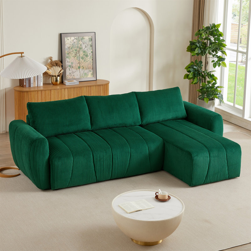 L-Shaped Convertible Sectional Sofa, Dark Green Corduroy