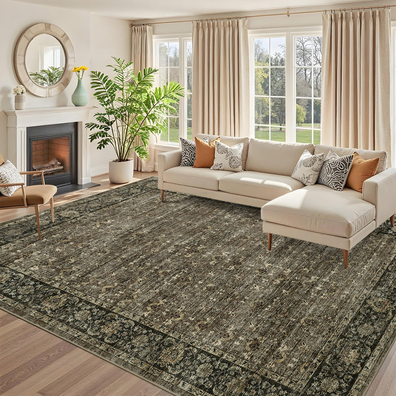 Machine Washable Area Rugs for Living Room, Floral Rugs Oriental Vintage Rugs Distressed Non Slip Stain Resistant Soft Low Pile Carpet for Bedroom Dining Room Nursery Kids Room