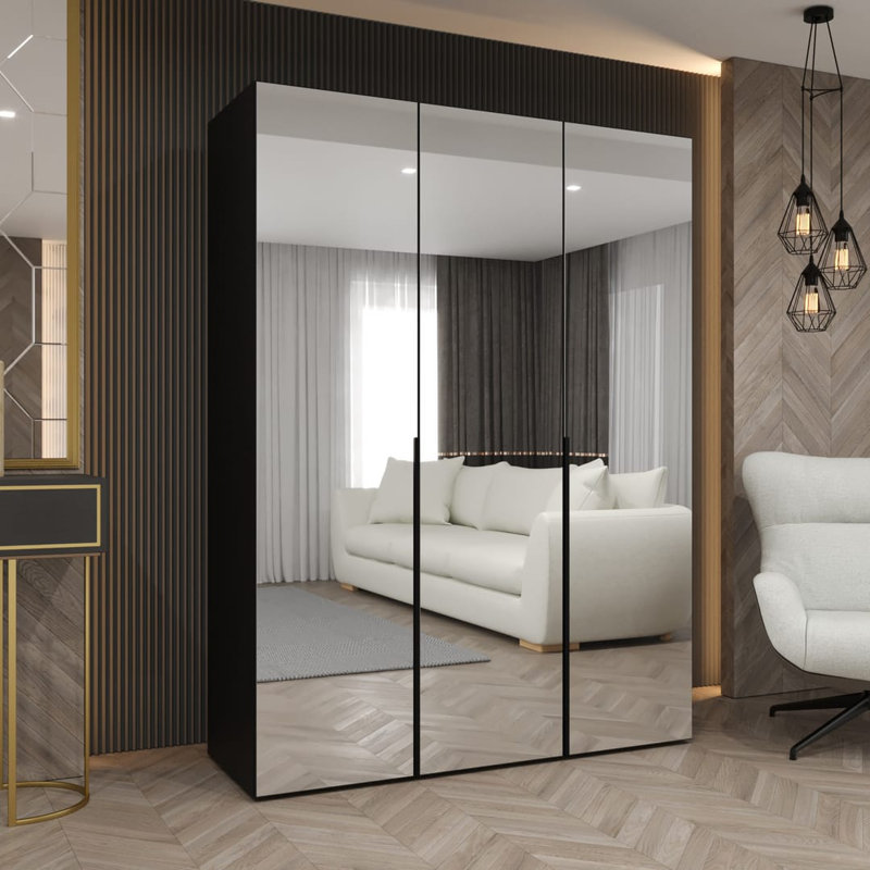 Bia 3 Door Manufactured Wood Wardrobe, Black