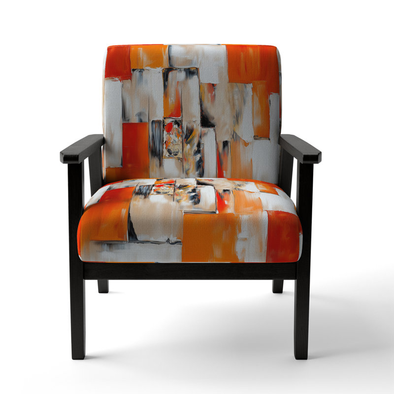 Coloré peinture abstraite Strokes II - Chaise d'appoint rembourrée et fauteuil moderne, Polyester orange / blanc