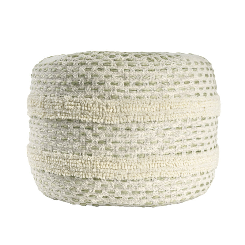 Lebo Modern Farmhouse Striped Handmade Upholstered Ottoman Pouf, Green