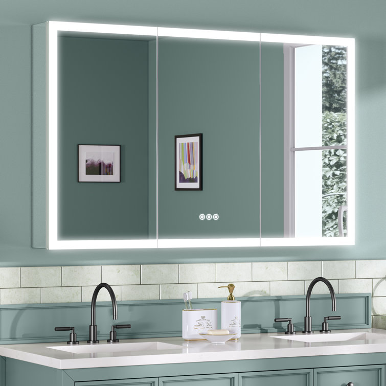 48"W 30"H Recessed or Surface LED Mirror Medicine Cabinet, Defogger, Touch Sensor, Dimmer, Outlets and USBs