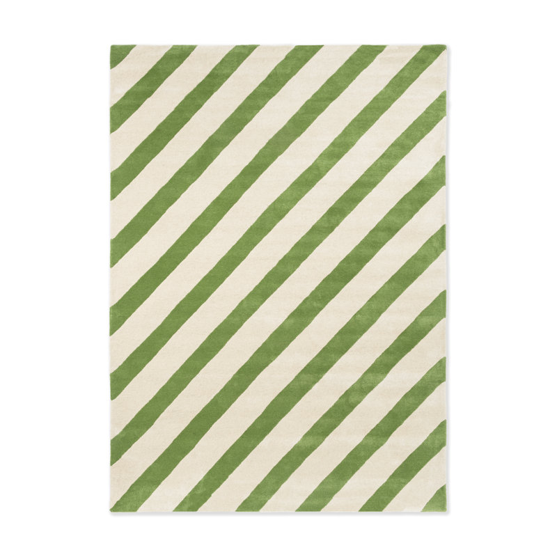 Hand Tufted Wool Striped Area Rug in Peridot/White, Rectangle 4'7" x 6'7"