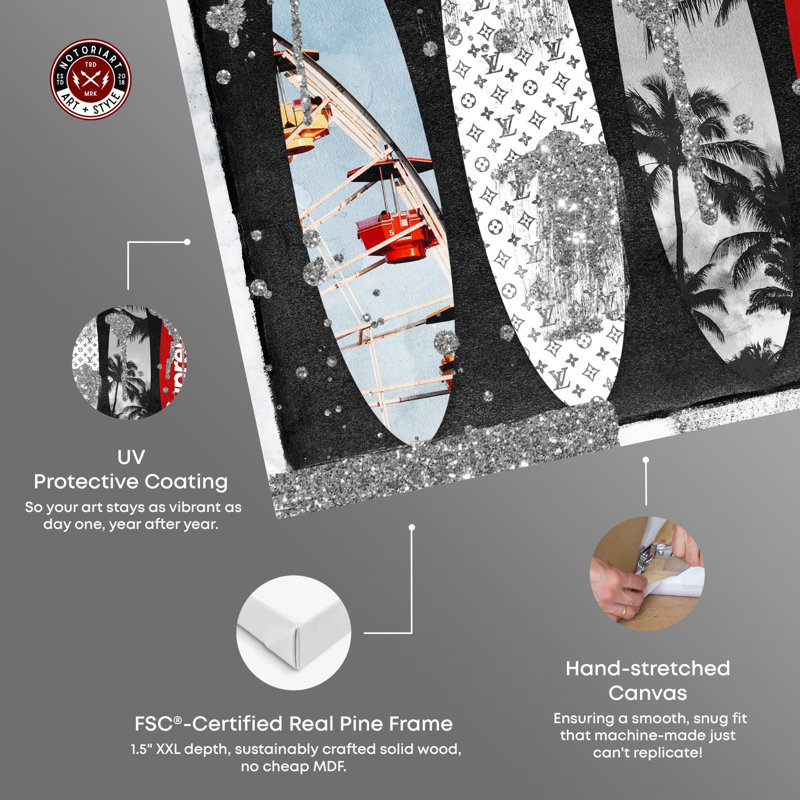 Stylish Surf Collection Black and Red Canvas Wall Art