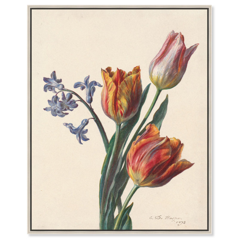 Tulipes, toile 1892 par Art Remedy, Noir, H 21 po x l 17 po, Cadre flottant
