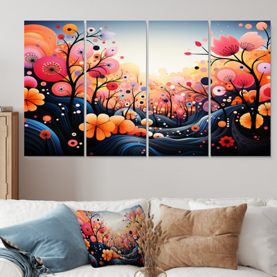 «Rose and Blue Botanical Abstracts Wonderland II», ensemble de 4 pièces d'art botaniques abstraites