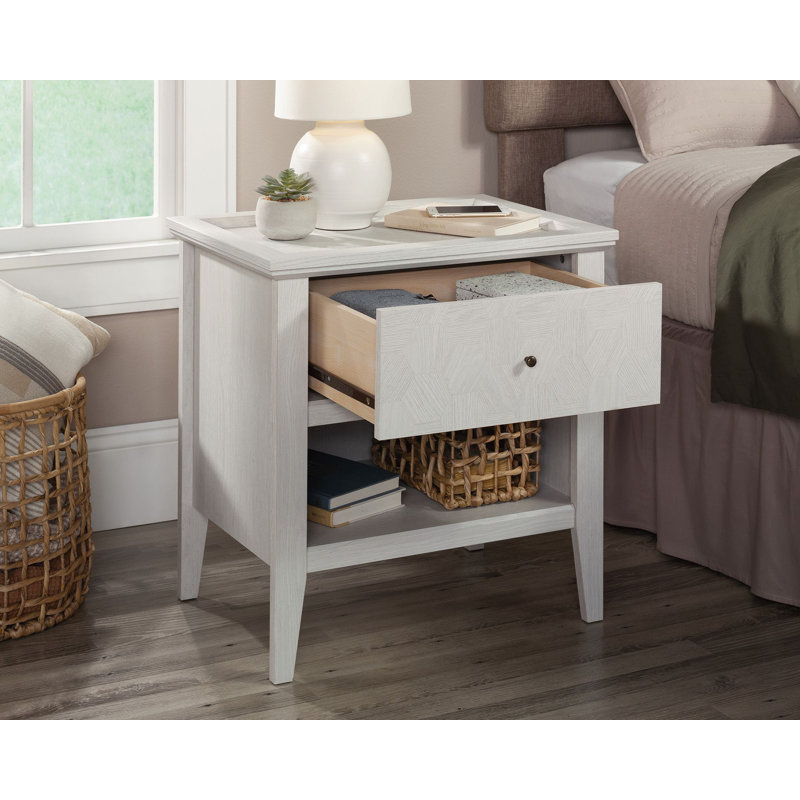 Glacier Oak Hexagon Pattern 1-Drawer Nightstand with Open Shelf