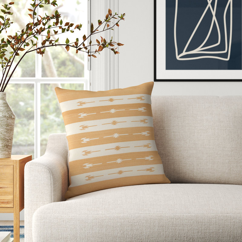 Estela 100% Cotton Throw Square Pillow, Light Tan, Down