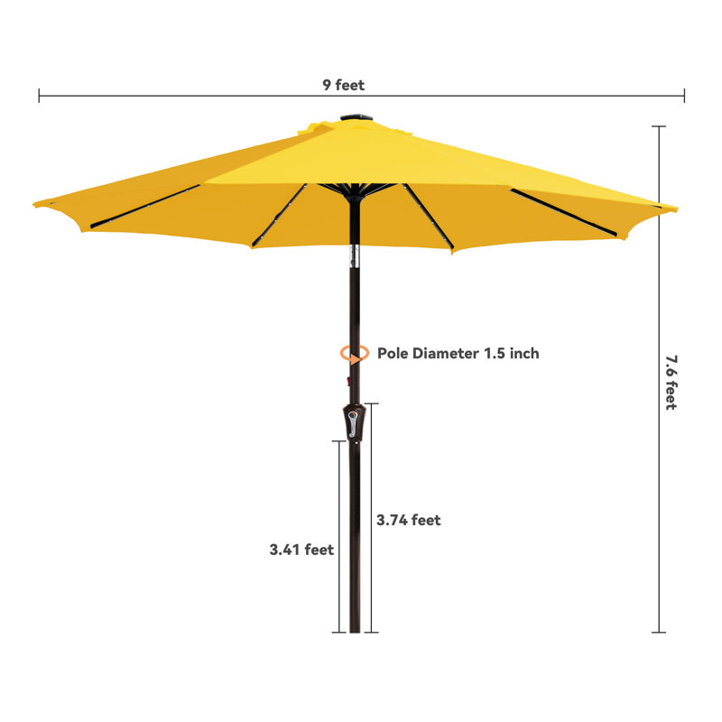 Parasol de marché avec manivelle Beka, H 91,2 po x l 108 po x P 108 po, Jaune