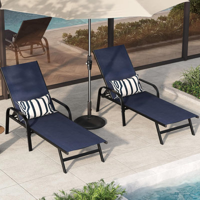 Outdoor Lounge Chair, Adjustable Patio Reclining Chaise with Textilene Fabric, Pool Lounge Chair with 5-Position Backrest for Patio, Garden, Poolside & Balcony