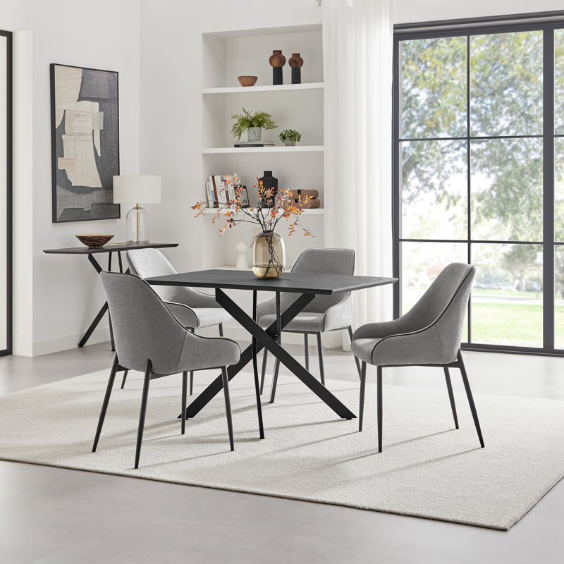 Aminata Veneer & Metal Round Dining Table With Ophelia Fabric Chairs - Modern Statement Design, 4, Grey
